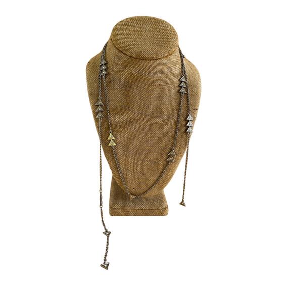 Two Strand Silver Triangle Fringe Necklace - Picture 5 of 6